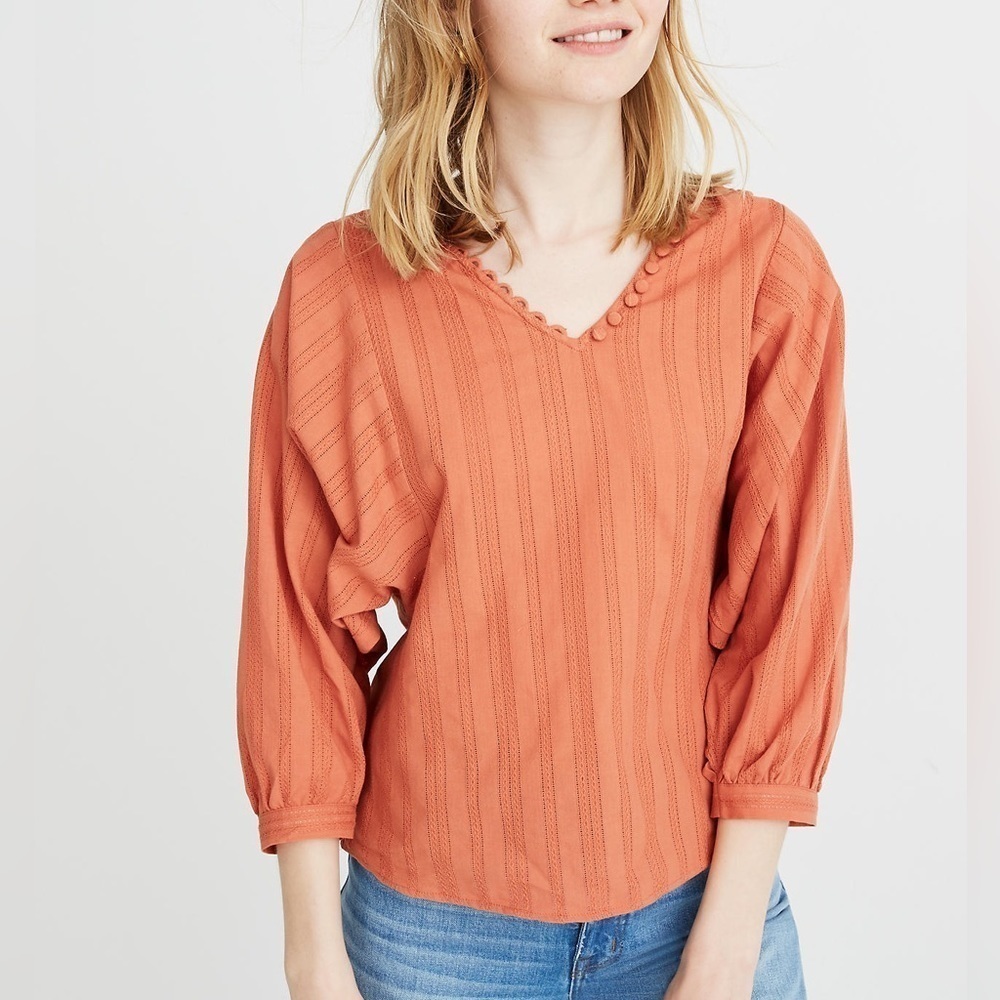 Madewell Orange Raglan Peasant Top